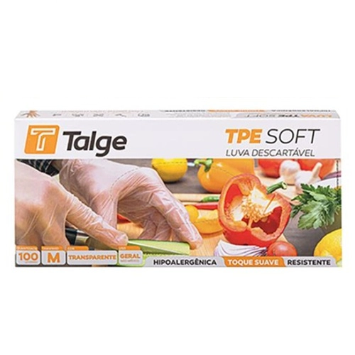 LUVA DESCARTAVEL TALGE TRANSPARENTE TPE SOFT M 100UN