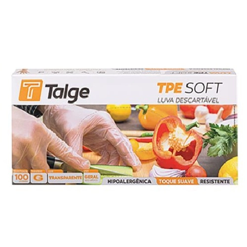 LUVA DESCARTAVEL TALGE TRANSPARENTE TPE SOFT G 100UN