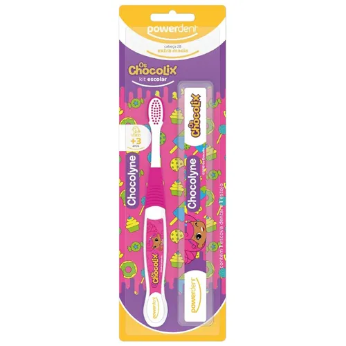 KIT ESCOLAR ESCOVA DENTAL + ESTOJO POWERDENT OS CHOCOLIX