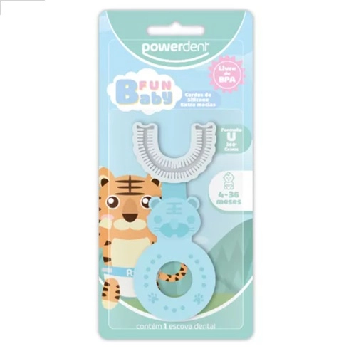 ESCOVA DENTAL POWERDENT FUN BABY MASSAGEADORA SILICONE 1UN