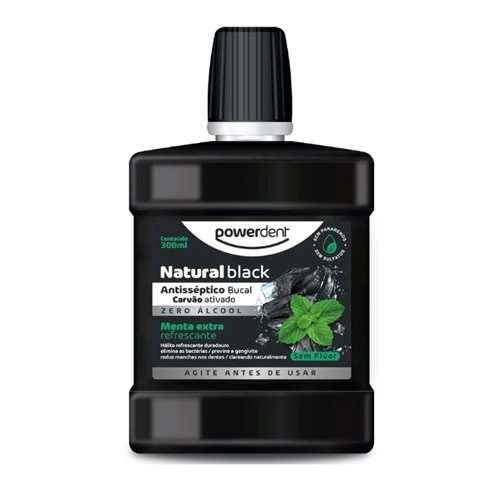 ENXAGUANTE BUCAL POWERDENT NATURAL BLACK ZERO ALCOOL 300ML
