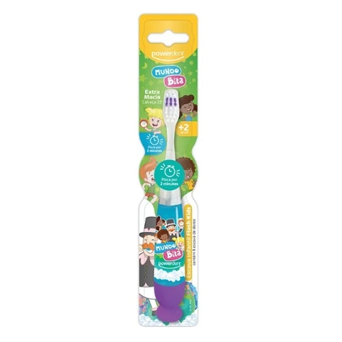 ESCOVA DENTAL POWERDENT INFANTIL MUNDO BITA C/LUZ EXTRA MACIA 1UNIDADE