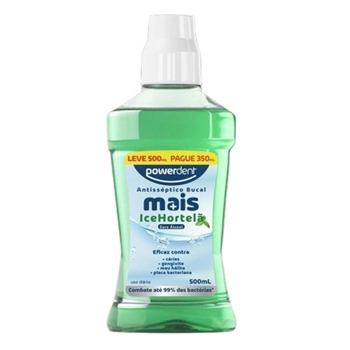 ENXAGUANTE BUCAL POWERDENT MAIS ICE HORTELA ZERO ALCOOL L500P350ML