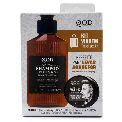KIT QOD SH WHISKY BLACK+POMADA WALK MATTE VIAGEM 100ML+7G
