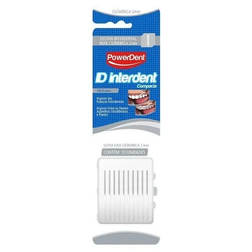 ESCOVA POWERDENT INTERDENTAL CILINDRICA ULTRA FINA 2MM BRANCA 10 UNIDADES