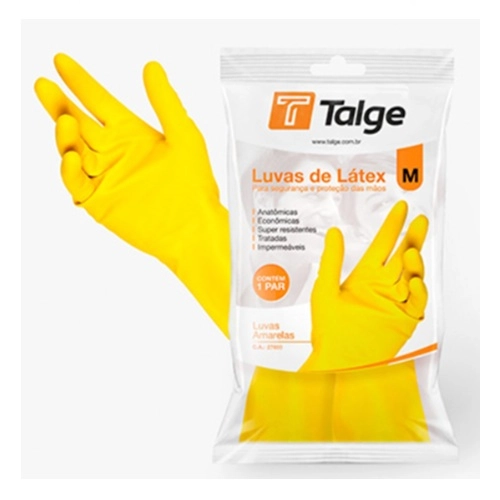 Luva Descartavel Talge Latex Amarela M 1Par