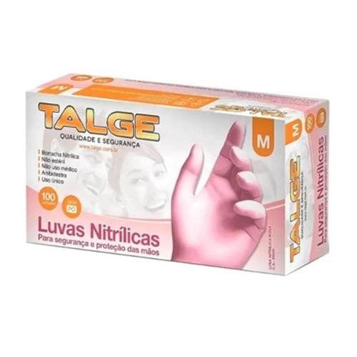 LUVA DESCARTAVEL TALGE NITRILICA ROSA M 100UN