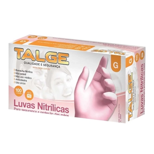 LUVA DESCARTAVEL TALGE NITRILICA S/PO ROSA G 100UN
