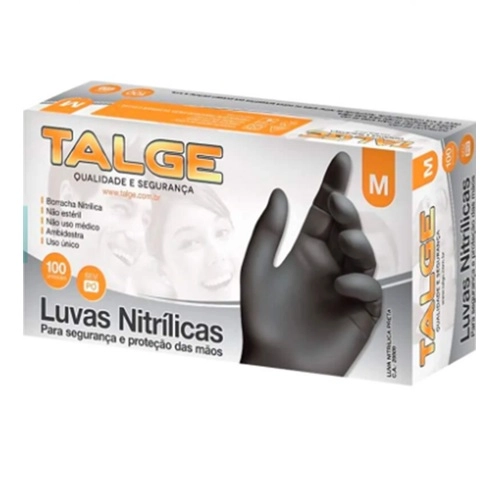 LUVA DESCARTAVEL TALGE NITRILICA PRETA M 100UN