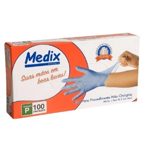 LUVA PROCEDIMENTO MEDIX NITRILICA S/PO AZUL P 100UN