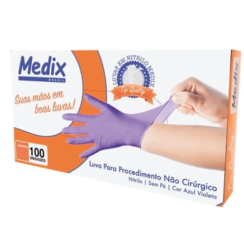 LUVA PROCEDIMENTO MEDIX NITRILICA S/PO AZUL G 100UN