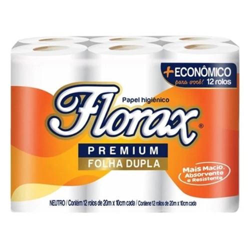 PAPEL HIGIENICO FLORAX PREMIUM FOLHA DUPLA 12 ROLOS 20M