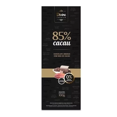 Chocolate Divine 80% Cacau Amargo Zero Com Castanha De Caju 100G
