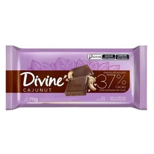 Divine Chocolate Barra  Cajunut Castanha De Caju 37% Cacau 70G