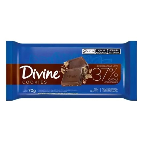 Divine Chocolate Barra Cookies 37% Cacau 70G