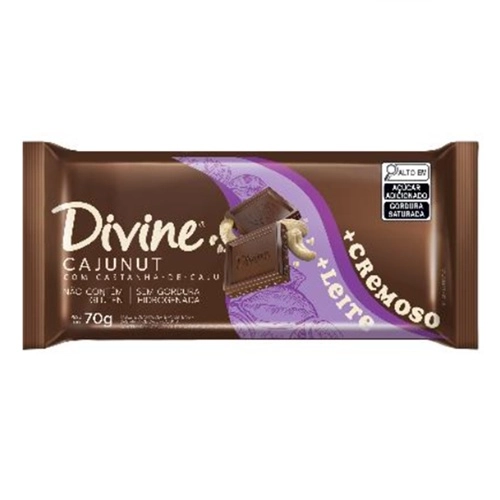 DIVINE CAJUNUT CHOCOLATE AO LEITE/CASTANHA 70G
