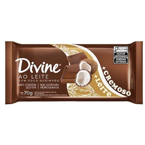 DIVINE CHOCOLATE AO LEITE COM COCO QUEIMADO 70G
