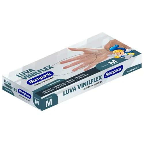 LUVA BOMPACK VINILFLEX SEM PO M 100 UN